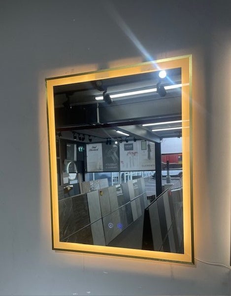 led Mirror 750 x 600 Brushed Gun Metal or Gold Frame Carousel 2
