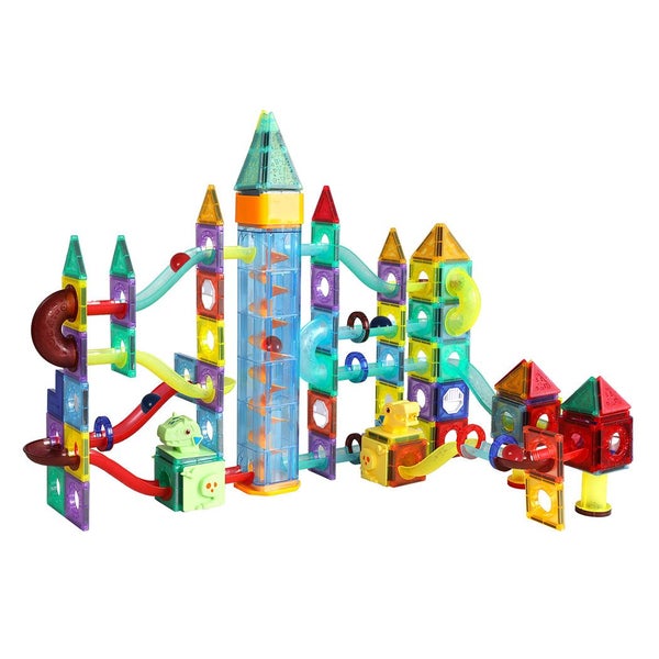 Kids 185Pcs Magnetic Tiles Blocks Dinosaur STEM Building Toy Children Gift Play Carousel 1