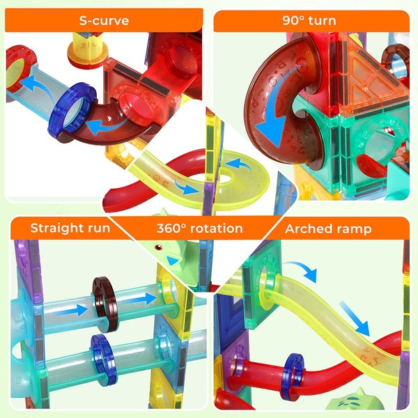 Kids 185Pcs Magnetic Tiles Blocks Dinosaur STEM Building Toy Children Gift Play Carousel 9