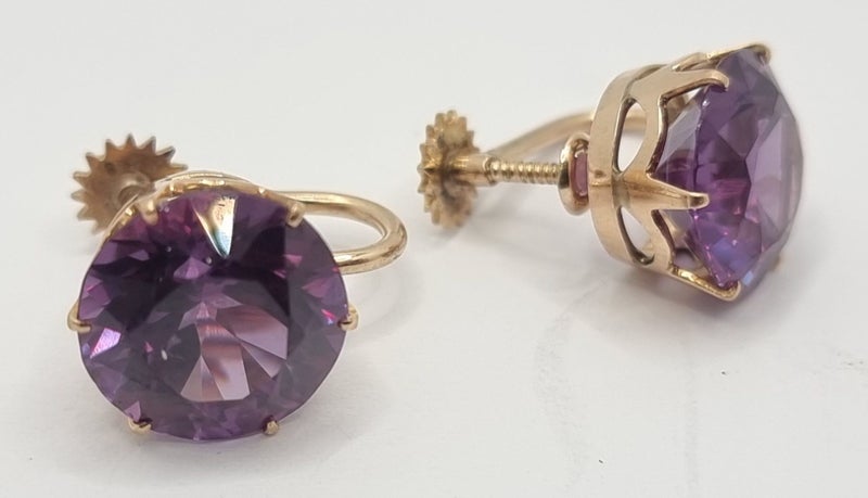 14CT YG PURPLE STONE EARRINGS #B21125386-2 Carousel 1