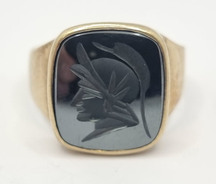 9CT YG HEMATITE CENTURION SIGNET MENS RING #B21125613-1 Carousel 1