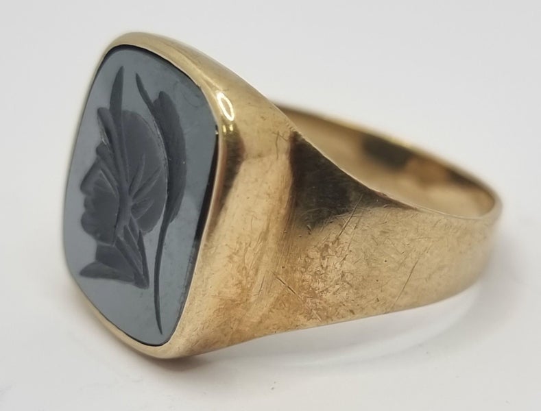 9CT YG HEMATITE CENTURION SIGNET MENS RING #B21125613-1 Carousel 2