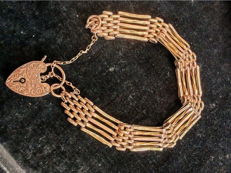 Beautiful Antique Victorian Rose Gold 5 Gate Bracelet 15.4g Carousel 1