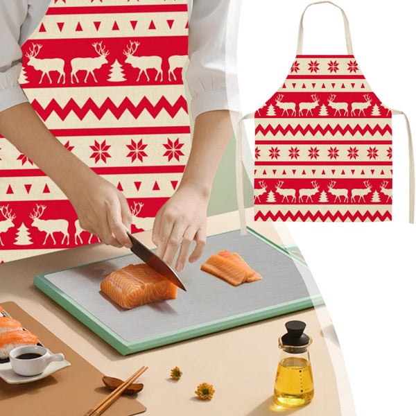 Christmas Apron ! Christmas Holiday Linen Apron, Festive Kitchen Cooking Ap Carousel 1