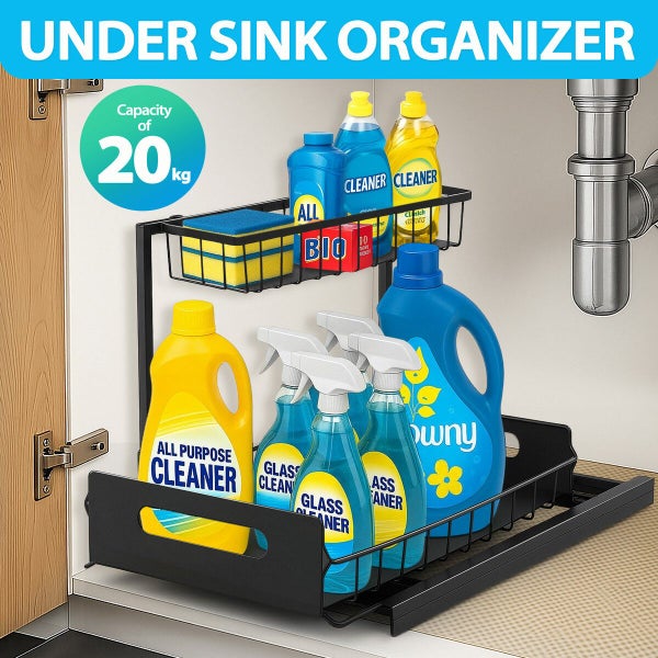Pull Out Cabinet Rack Under Sink Storage Slide Out Shelving Organiser Carousel 2