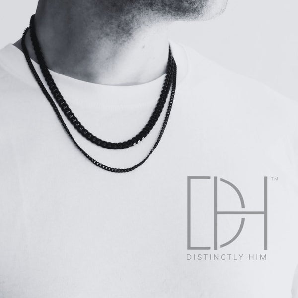 Onyx Black Cuban Cut Chain Necklace Set Carousel 1