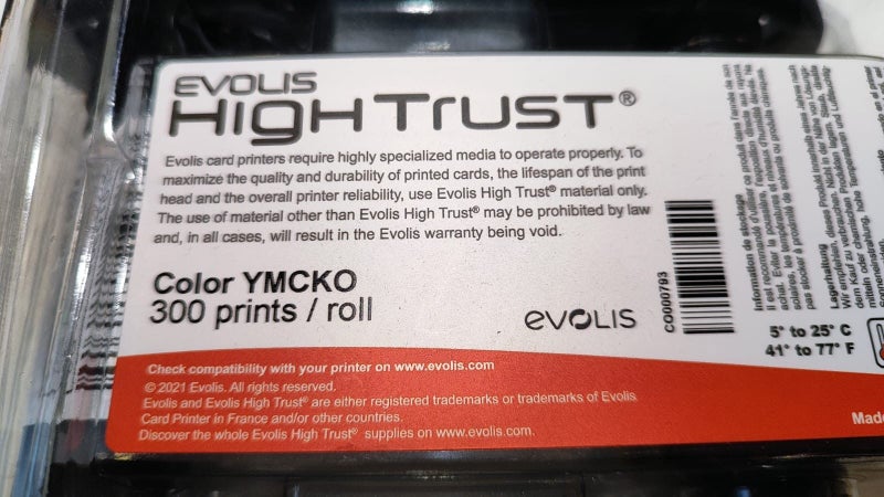 Evolis R5F008SAA YMCKO Ribbon - 300 Prints/Roll for Evolis Primacy Card Printer Carousel 2