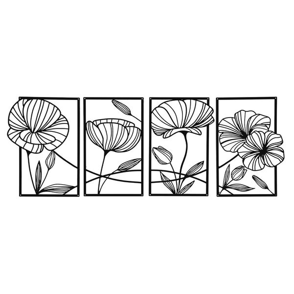 Yezi Wall Art 4 Pcs Black Metal Floral Minimalist Line Art Modern Sculpture Carousel 1