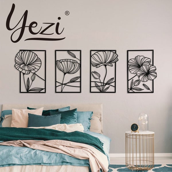 Yezi Wall Art 4 Pcs Black Metal Floral Minimalist Line Art Modern Sculpture Carousel 8