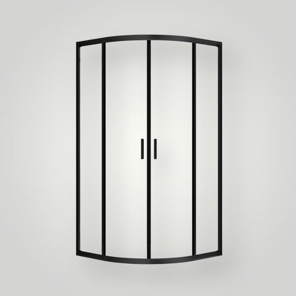 ZENITH ROUND FRONT SHOWER GLASS - twin sliding doors - Black Frame Carousel 1