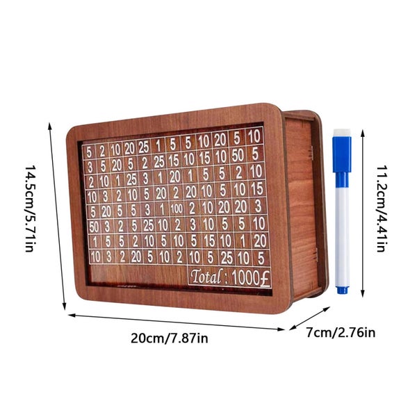 $1000 Savings Challenge Box - Cash Vault Wooden Money Savings Box for Adult Carousel 2