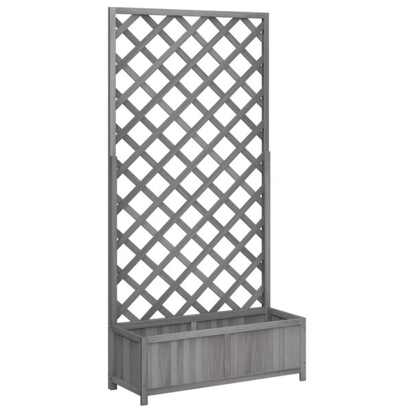 Vidaxl Planter With Trellis Grey Solid Wood Fir Carousel 1