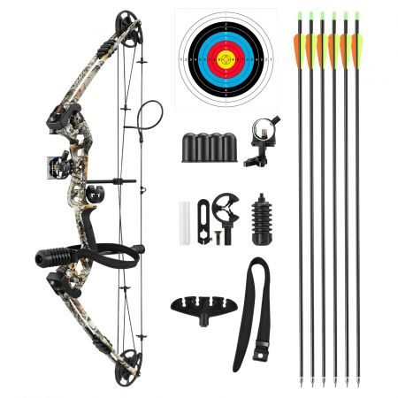 Compound Bow Arrow Archery Hunting Set 20-55lbs Camo Shooting Target Carousel 15