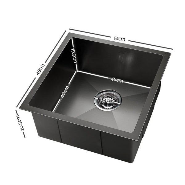 Cefito Kitchen Sink 51X45cm Stainless Steel Basin Single Bowl Black Carousel 2