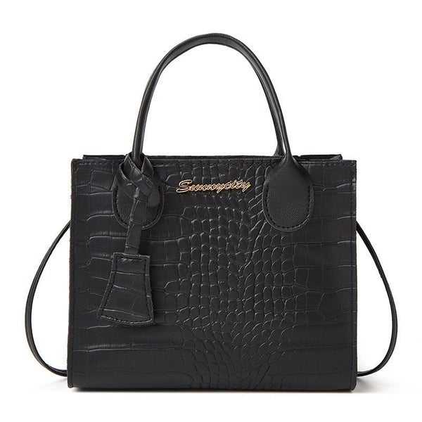 Elosung Elegant Crocodile Embossed Faux Leather Handbag Black Tote With Dual Han Carousel 1