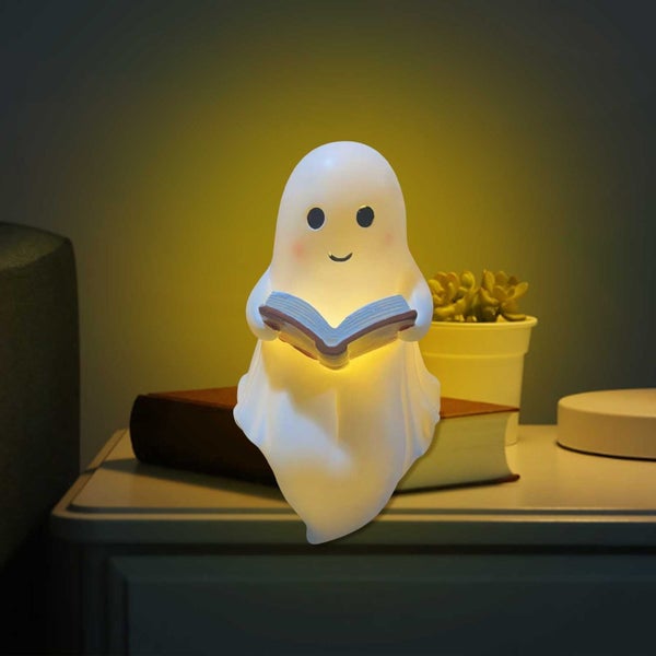 Haunted Reading Lamp - Cute Glowing Ghost Statue for Shelf/Bedroom (Hallowe Carousel 7