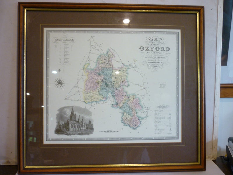 OXFORD ENGLISH FRAMED MAP OF 1830'S SURVEY Carousel 1
