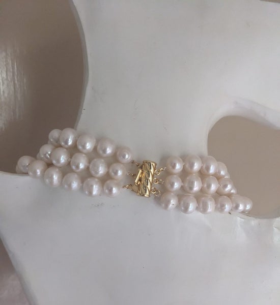 8.5-10mm White Cultured Pearl 53cms Triple Strand Necklace Carousel 2