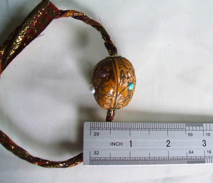 JEWELLERS MUSEUM CARVED NUT WOOD OJIME BEAD SIGNED & SET WITH MANY GEMS c1850 Carousel 11