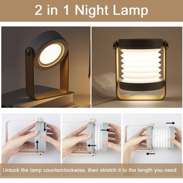 Foldable Table Lamp, Portable Folding Telescopic Night Light, Wooden Handle Carousel 2