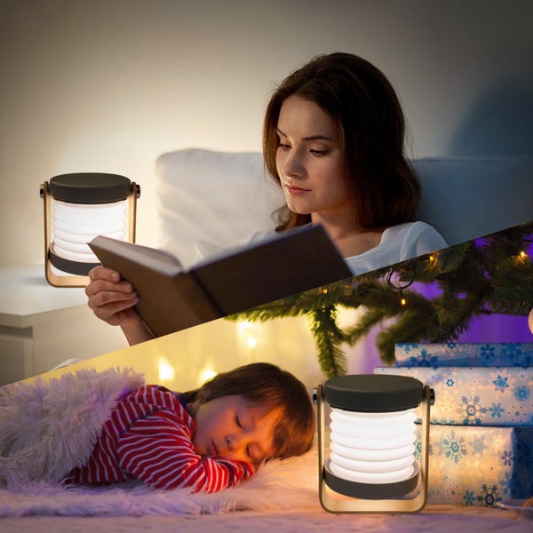 Foldable Table Lamp, Portable Folding Telescopic Night Light, Wooden Handle Carousel 7