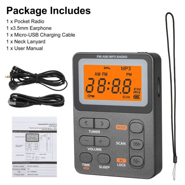 Personal AM/F_M Pocket Radio, Portable Mini Digital Tuning Stereo Walkman R Carousel 9