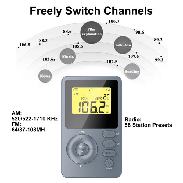 AM FM Radio, Stereo LCD Digital Display Tuning Pocket Walkmen Rechargeable Carousel 2