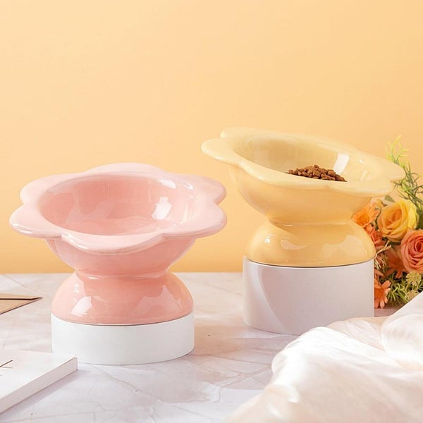 2PCS Cat Flower Bowl Ceramic Raised Raised Cat Food Bowls Elevated Pet Tilt Carousel 6