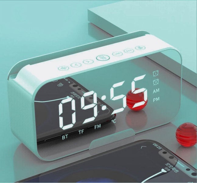Portable Bluetooth Speaker, Mirror Clock, Dimmable LED Display, TF Card & A Carousel 1