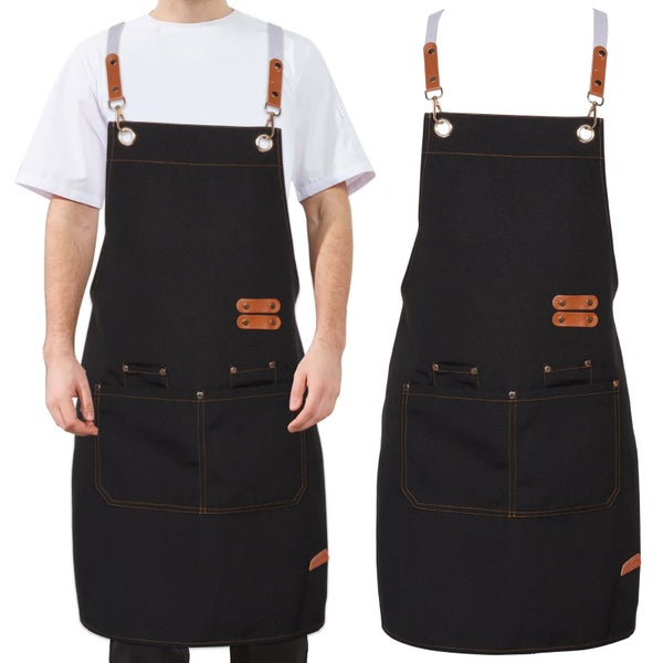 2Pcs Cooking Apron Adjustable Chef Apron with 4 Pockets Waterproof Canvas K Carousel 1