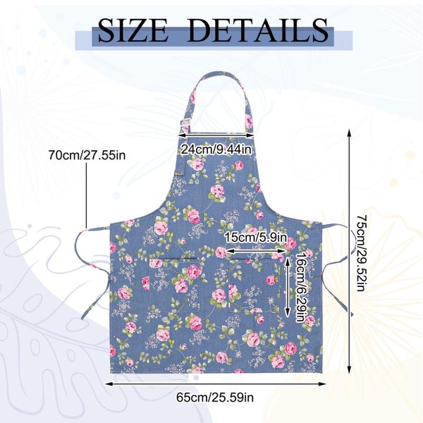 3 Pack Floral Aprons for Women with 2 Pockets,Adjustable Kitchen Aprons,Vin Carousel 7