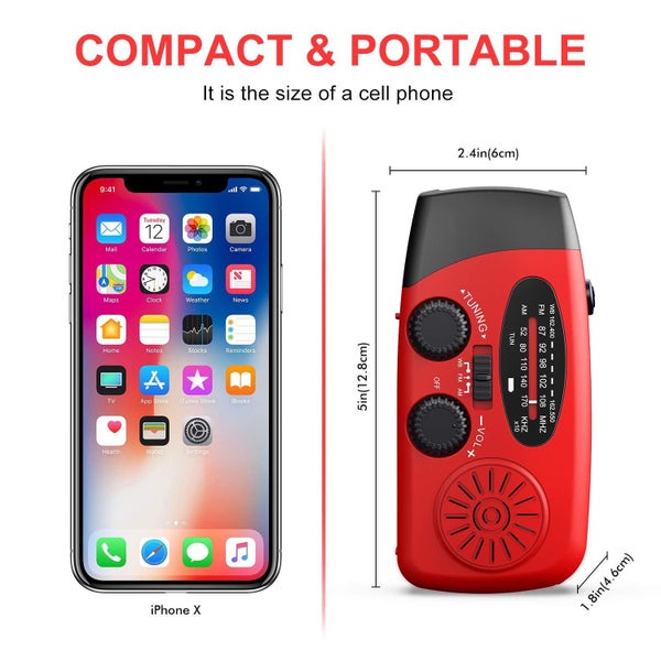 Emergency Hand Crank Radio 2000mWh with 3 LED Flashlight,Radio Solar,Type-C Carousel 7