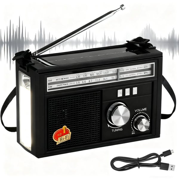 Portable Solar Radio, 1200mAh Weather Radio for Outdoor, Portable Rechargea Carousel 1