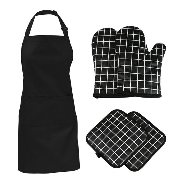 5pcs Oven Mitts Pot Holders With Pocket and Apron Cotton Lining Silicone Co Carousel 1