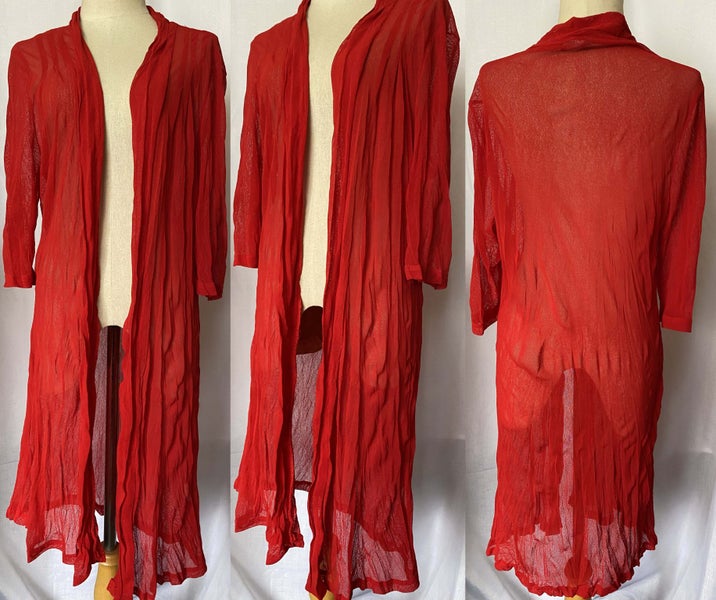 NEW ARRIVAL *MERRIC* CRINKLE STRETCH KNIT MESH LONG LINE CARDI DUSTER JACKET(16) Carousel 1