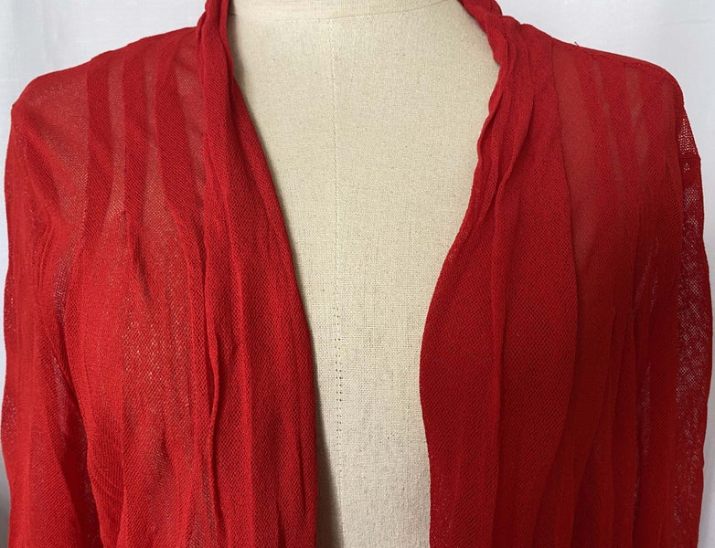 NEW ARRIVAL *MERRIC* CRINKLE STRETCH KNIT MESH LONG LINE CARDI DUSTER JACKET(16) Carousel 2