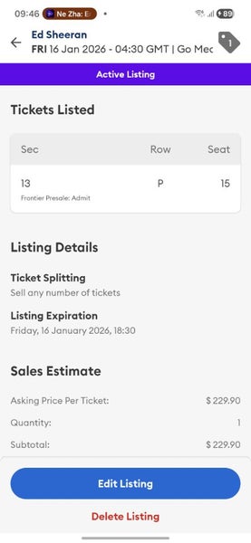 Great Ed Sheeran ticket - A Reserve64801858517507112