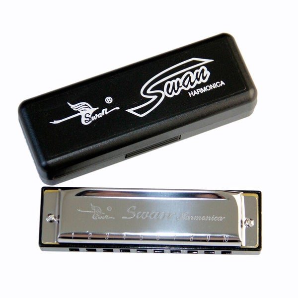 Swan Bronze Color C Key Chromed 10-hole Harmonica comes with box Carousel 1