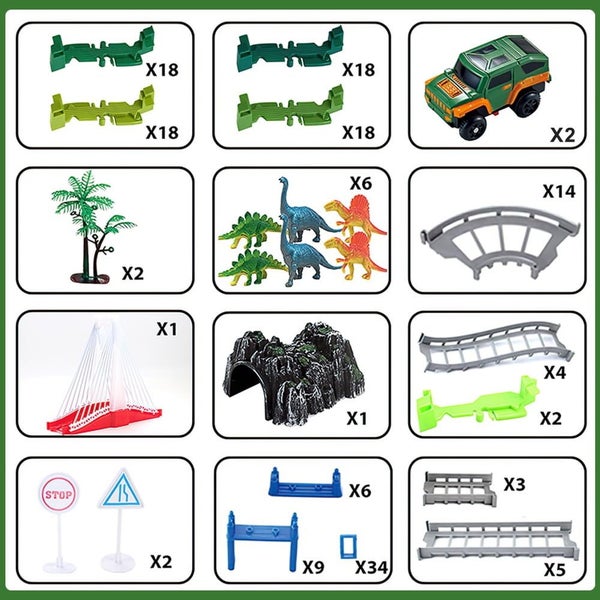 168 Pcs Dinosaur Race Car Tracks Set for Kids,Flexible Train Tracks to Crea Carousel 2