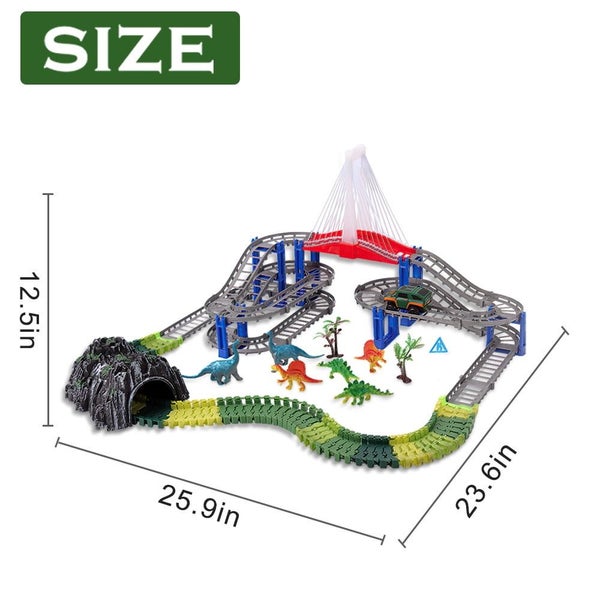168 Pcs Dinosaur Race Car Tracks Set for Kids,Flexible Train Tracks to Crea Carousel 7