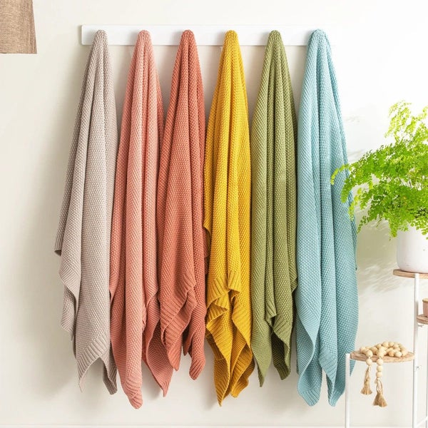 Moss Seed Stitch 100% Cotton Knitted Throw by Renee Taylor - 130 x 170cm Carousel 1