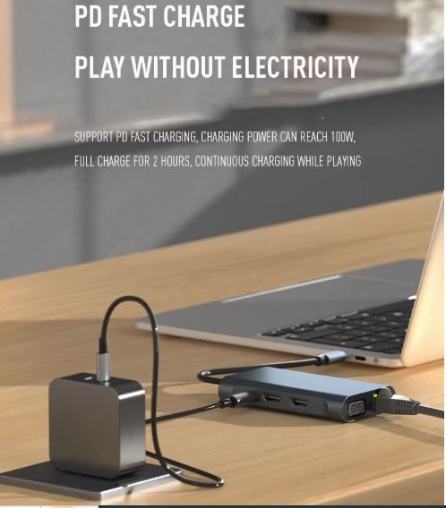 USB Hub Docking Station 8 in 1 Type-C 2*HDMI+VGA 4K Ethernet PD 100W USB3.0 2.0 Carousel 7