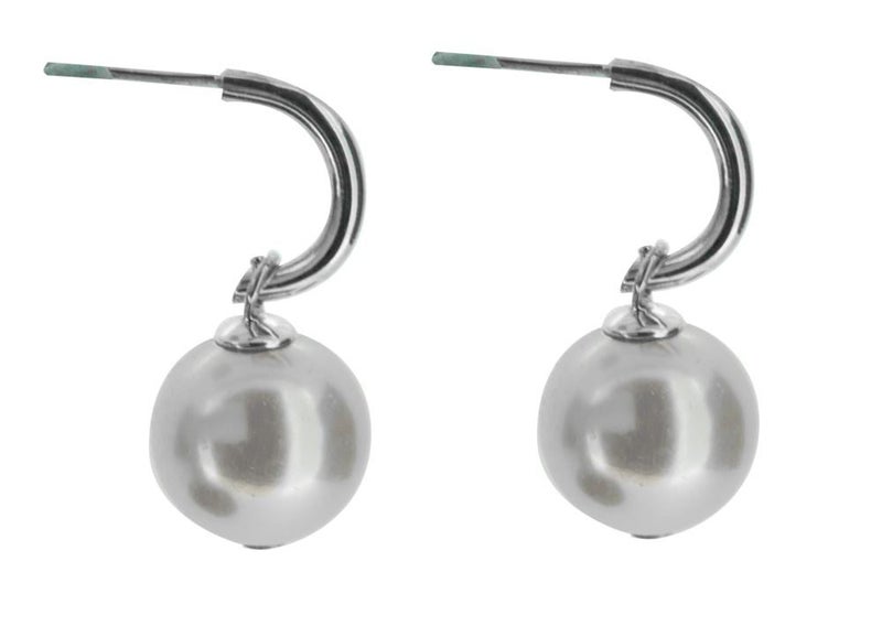 .925 Silver Earrings - Pearl Ball Hoop Studs Carousel 1
