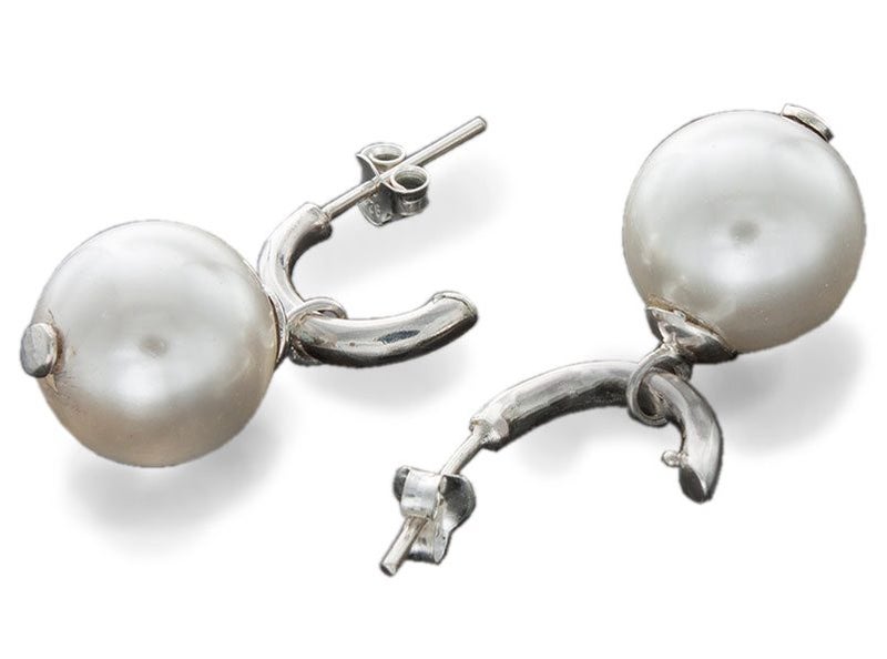 .925 Silver Earrings - Pearl Ball Hoop Studs Carousel 2