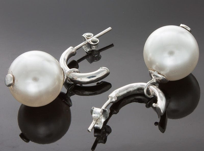 .925 Silver Earrings - Pearl Ball Hoop Studs Carousel 3
