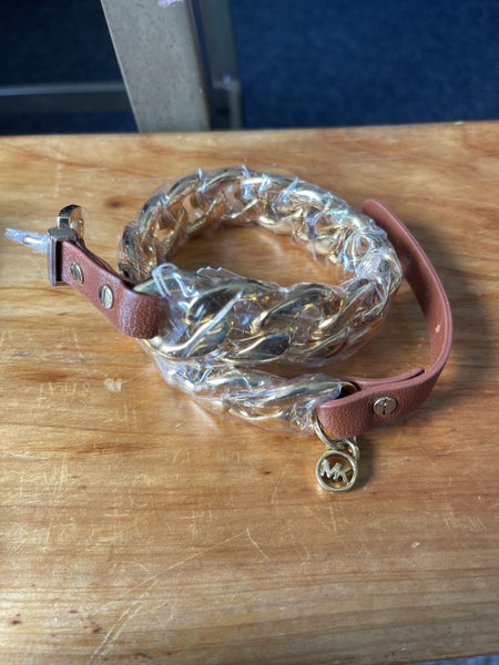 Michael Kors Wide Chain Leather Double Wrap Bracelet Carousel 1