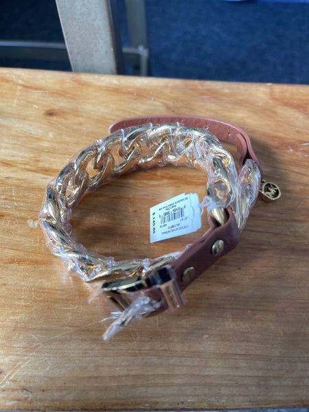 Michael Kors Wide Chain Leather Double Wrap Bracelet Carousel 2