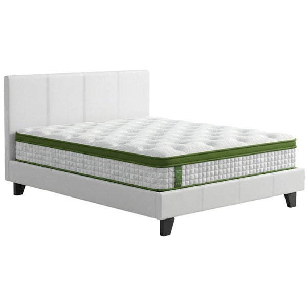 Double Bed Frame Platform White Pvc Leather Hybrid Mattress Modern Carousel 7