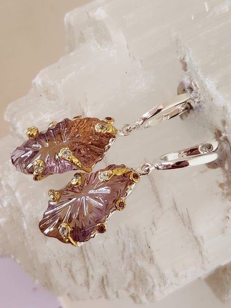 Ametrine, Rhodolite Garnet & Blue Topaz Earrings in solid 925 Silver Carousel 2