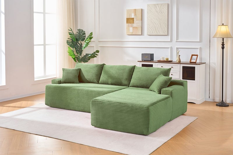 ASHFORD Fabric Sectional Compressed Sofa (Green) - Chaise Facing Right Carousel 1